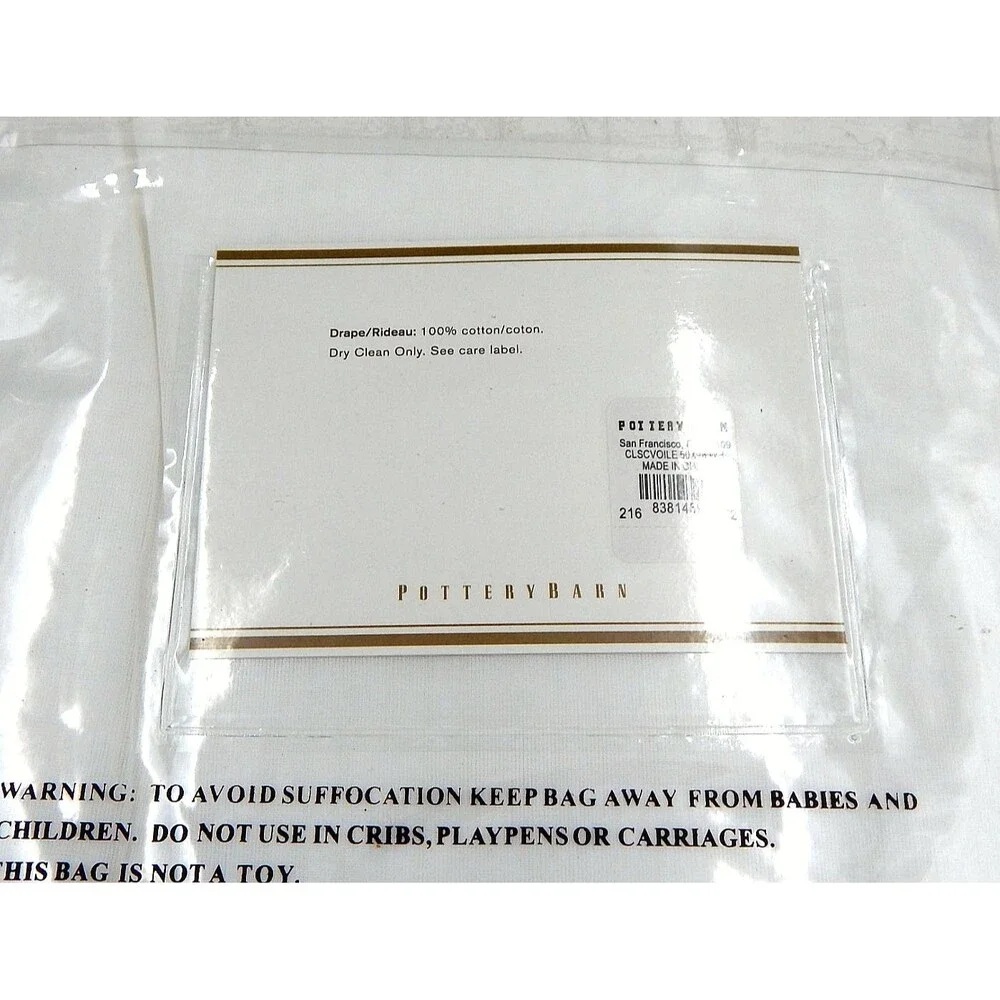 Pottery Barn Foundations Classic Voile Drape Pole Top 50 x 96 White Set/2